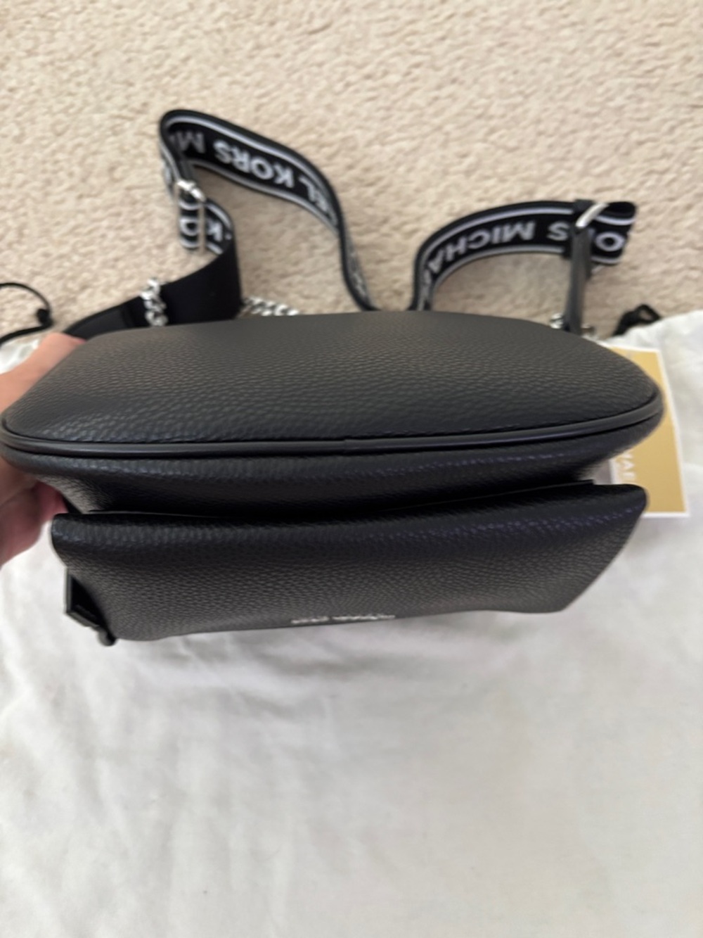 Michael Kors Black Pebbled Leather Logo Strap Crossbody Bag - Picture 9 of 16
